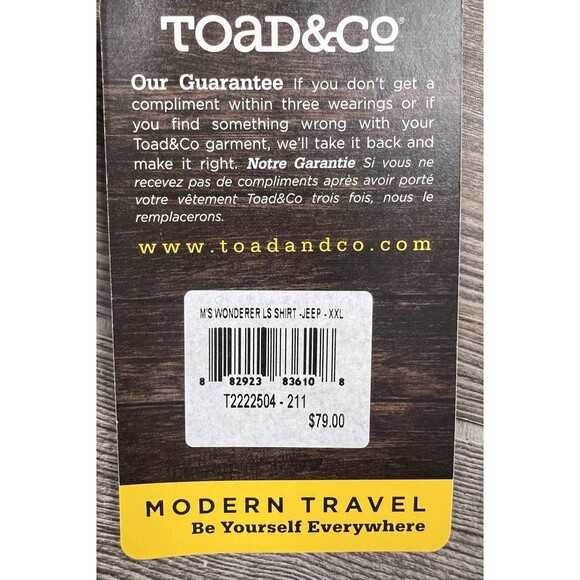 Toad & CO Wonderer Men's XXL Organic Cotton Gray Long Sleeve Button Up Shirt - Picture 16 of 16